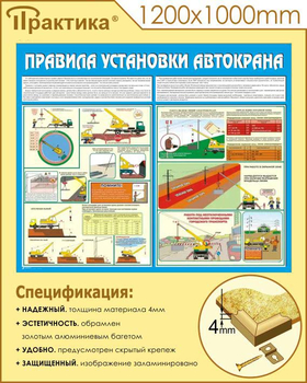 C33 Стенд правила установки автокранов (1200х1000 мм, пластик ПВХ 3 мм, алюминиевый багет золотого цвета) - Стенды - Тематические стенды - магазин "Охрана труда и Техника безопасности"